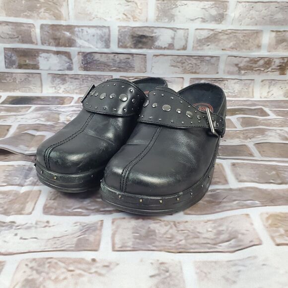 Klogs Shoes Size 8M Black Mules Buckle Studded Punk Grunge Chunky Goth - Picture 10 of 11